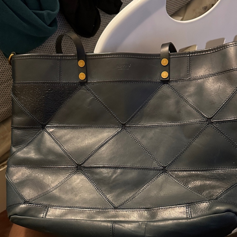 Stylish Navy Leather Tote Bag